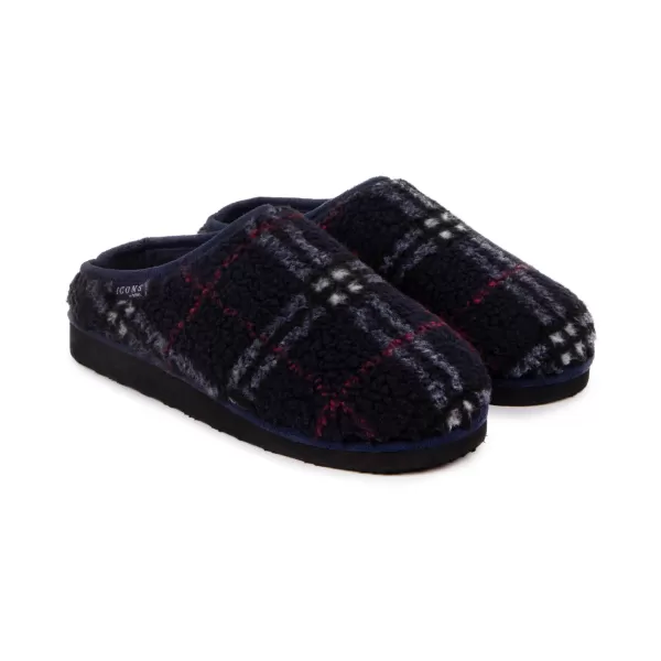 image of totes Borg Navy Check Slippers With EVA Sole Navy