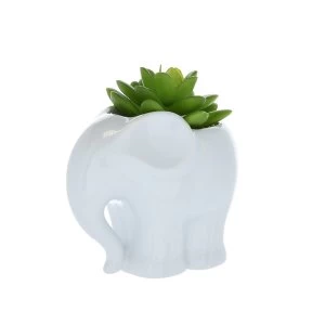Image of Plastic Succulent Plant In Ceramic Elephant Pot White 12.5cm