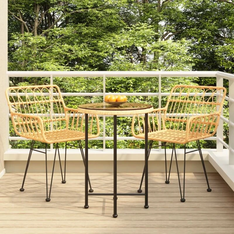 Image of vidaXL 3 Piece Garden Dining Set Poly Rattan, Brown 3157833