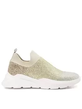 Dune London Elixir Hot Fix Embellished Knit Sport Shoe, Gold, Size 6, Women