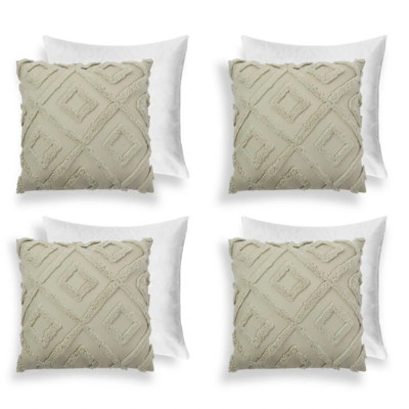 Image of OHS OHS 4 Pack Tufted Arch Filled Cushion Cover in Green Size: 45cm x 45cm Green 45cm x 45cm Unisex 5027434233250