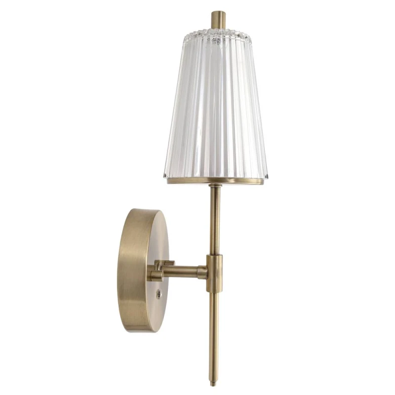 Image of Happy Homewares Antique Brass Wireless Rechargeable Touch Dimmer Wall Light with Ribbed Shade in Metallic Gold Metallic Gold Unisex