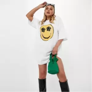 image of Missguided Smile Graphic T Shirt Dress - White