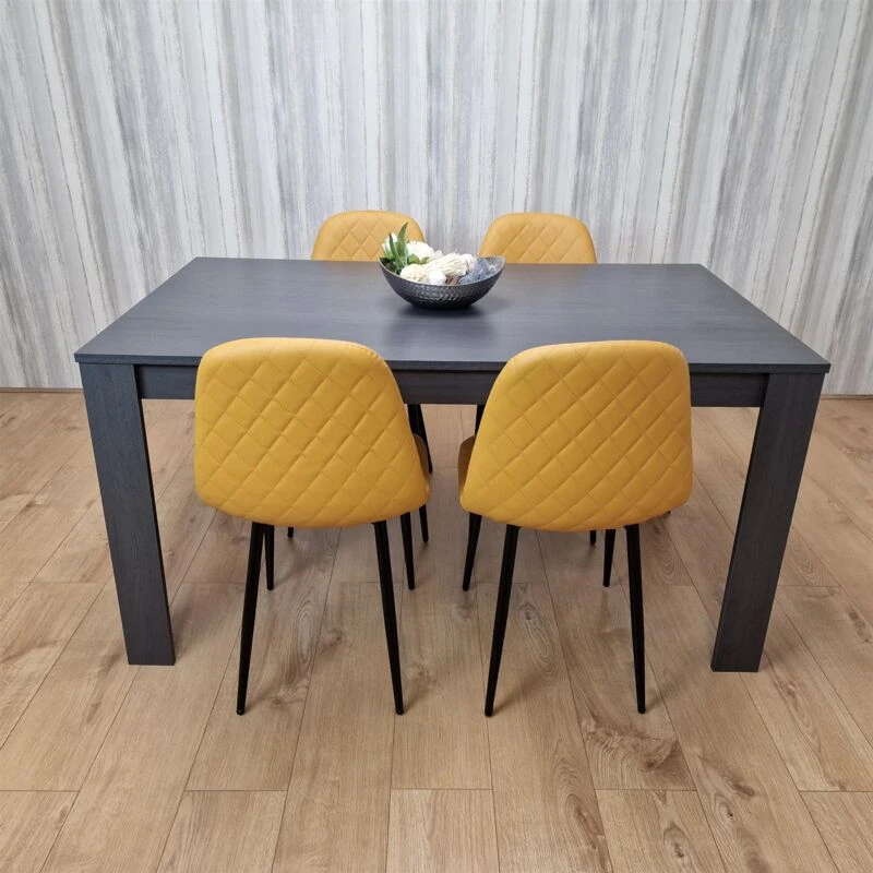 Image of KOSY KOALA Kosy Koala - Dining Table and 4 Chairs Black Dark Grey 4 Leather Mustard Chairs Wood Dining Set Furniture Arrow charcoal 117 + 4 mustard ge