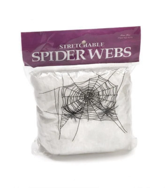 Image of Shatchi 10Pk Halloween Spider Web With 4 Spiders - Stretchable White Cobweb Decoration