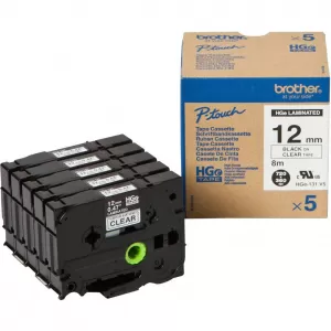 Image of Brother HG-131V5 P-touch Original Label Tape Black On Clear Paper 12mm x 8m 5 Pack