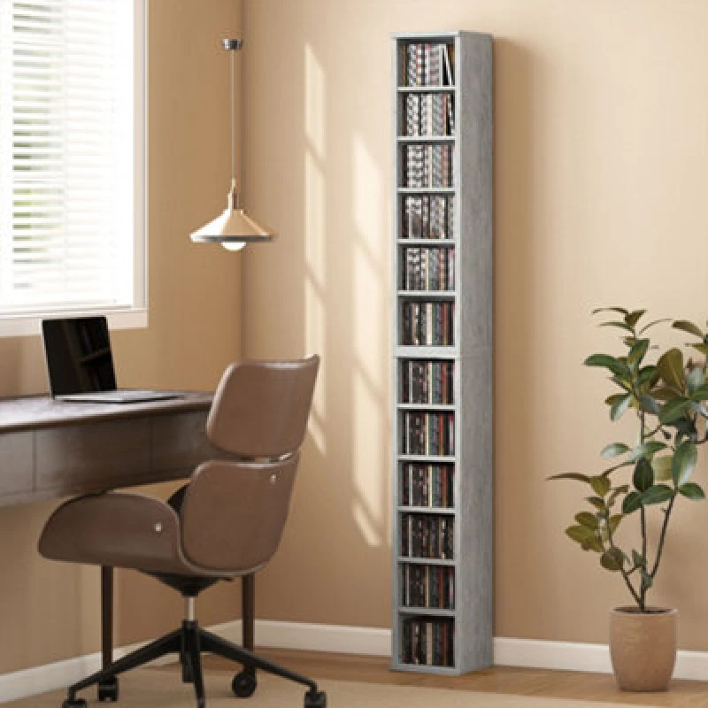 Image of Homcom Set Of 2 Cd Storage Units DVD Shelf With Adjustable Shelves, Grey