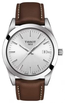 image of Tissot Gentleman Brown Leather Strap Silver Dial Watch