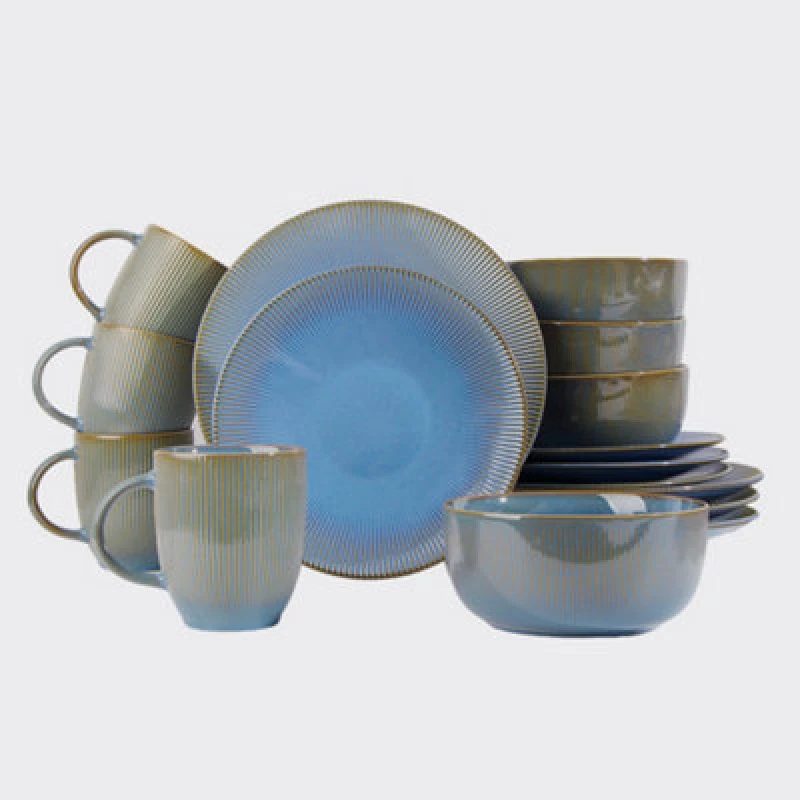 Image of Waterside 16pc Reactive Glaze Blue Dinner Set Dinner Sets ONE SIZE Blue 39913918000