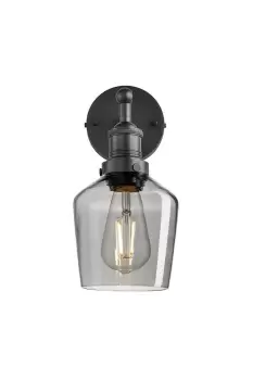 Image of Brooklyn Tinted Glass Schoolhouse Wall Light, 5.5 Inch, Smoke Grey, Pewter Holder