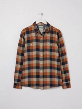 Image of FatFace Watton Check Shirt - Orange, Size L, Men