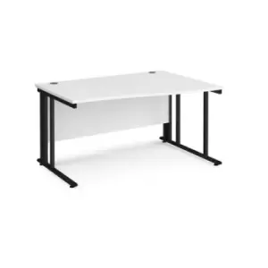 image of Office Desk Right Hand Wave Desk 1400mm White Top With Black Frame Maestro 25 MCM14WRKWH