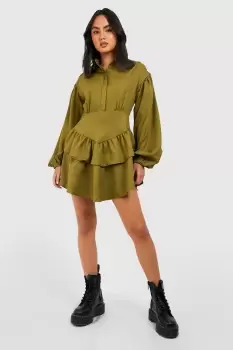 Image of Ruffle Skirt Shirt Dress