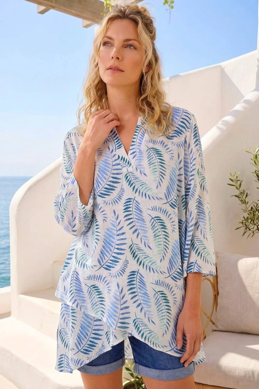 Image of Roman Womens Leaf Print Wrap Hem Tunic Top Size: 10 Multicolor Female 10