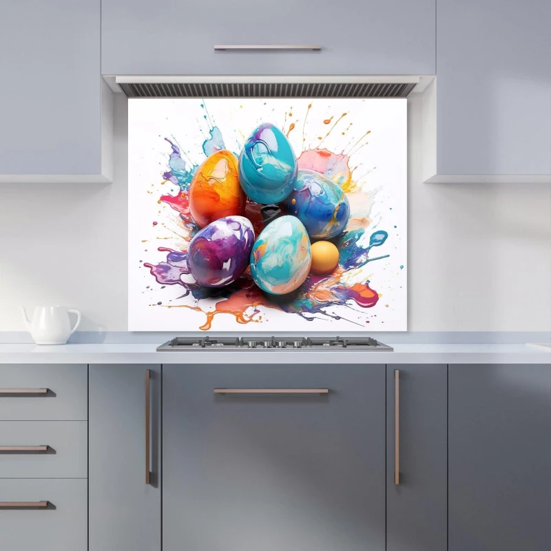 Image of Warren Reed - Designer Watercolor Easter eggs Kitchen Splashback Size: 700mm x 650mm Multicolor Unisex 700mm x 650mm