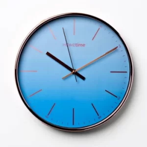 image of Hometime Round Wall Clock Ombre Blue Foil Numbers 30 cm