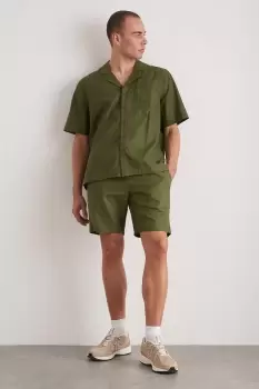 Image of Mens Khaki Short Sleeve Linen Pocket Shirt