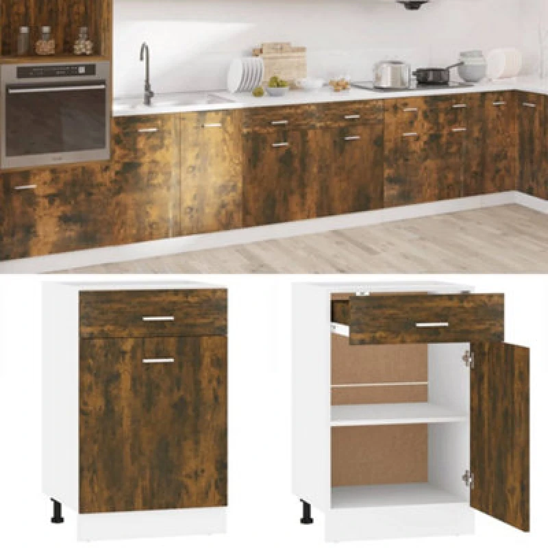 Image of VIDAXL Vidaxl - Drawer Bottom Cabinet Lyon Smoked Oak 50x46x81.5cm Engineered Wood 8720286977156