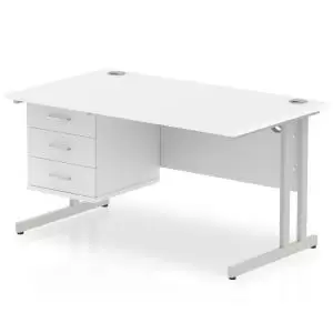Image of Impulse 1400 Rectangle Silver Cant Leg Desk White 1 x 3 Drawer Fixed