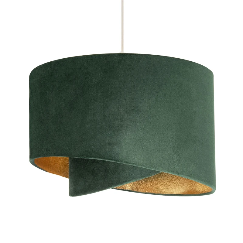 Image of Happy Homewares Forest Green Velvet Fabric Pendant Shade with Gold Faux Leather Lining in Dark Green Dark Green Unisex