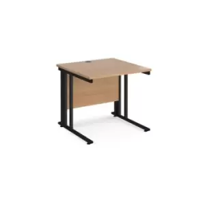 image of Office Desk 800mm Rectangular Desk With Cable Managed Leg Beech Tops With Black Frames 800mm Depth Maestro 25