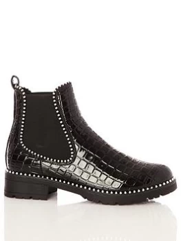 Image of Quiz Black Crocodile Patent Stud Boots - 3