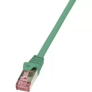 image of LogiLink CQ2085S RJ45 Network cable, patch cable CAT 6 S/FTP 7.50 m Green Flame-retardant, incl. detent