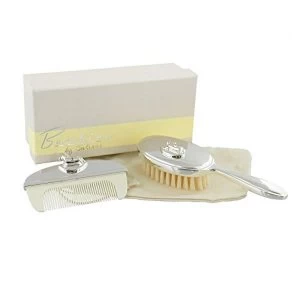 image of Bambino Silver Plated New Baby Hair Brush & Comb Set