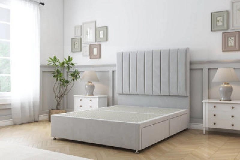 Image of Sloomy Kansas Silver Plush Divan Bed Base No Drawers With 26" Strutted Headboard 3' Single