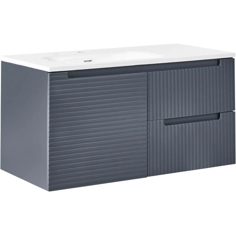 Image of Beliani Wall Mounted Vanity Unit With Basin Vala 100 Cm Graphite Grey