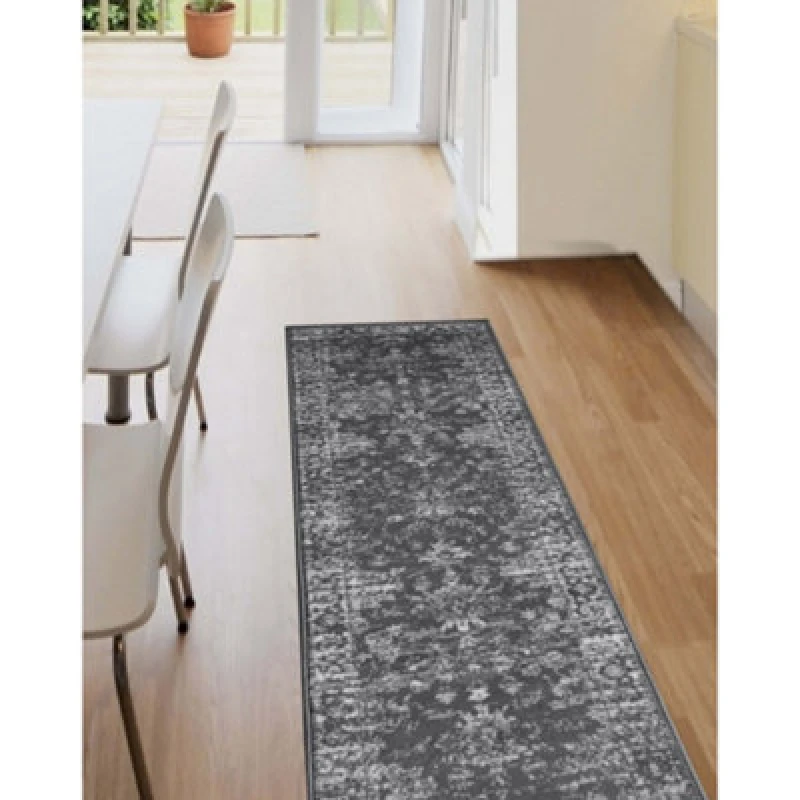 Image of Melrose Colorama Traditional Design Charcoal Area Runner Rug 067/300Cm