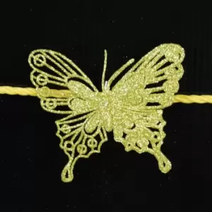 image of Set of 3, 10cm Wide Christmas Decoration Glitter Butterflies/ Butterfly Clips - Gold