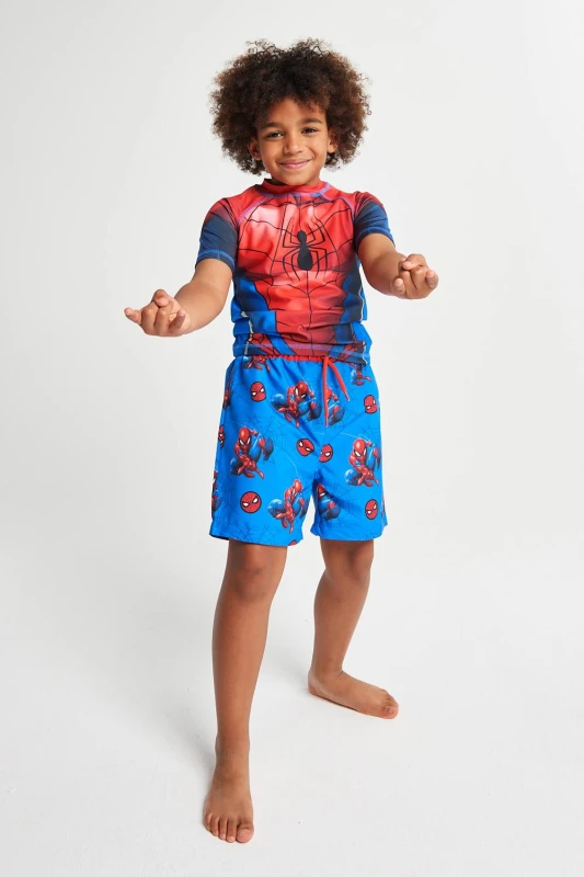 Image of Brand Threads Spiderman Rash vest & shorts Size: 6-7 Years Multicolor Unisex 6-7 Years