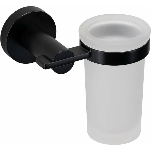 image of Croydex - Metra Flexi-Fix Frosted Glass Tumbler and Holder, Matt Black - Black