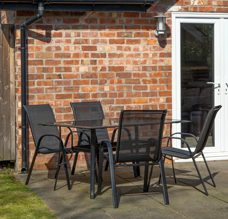Image of Outdoor 4 Person Rectangular Glass Top Garden Patio Dining Table Chairs Set