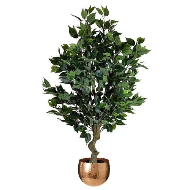 Image of Leaf 100cm Leaf Realistic Artificial Ficus Tree / Plant Bush Ficus Copper Curve Planter