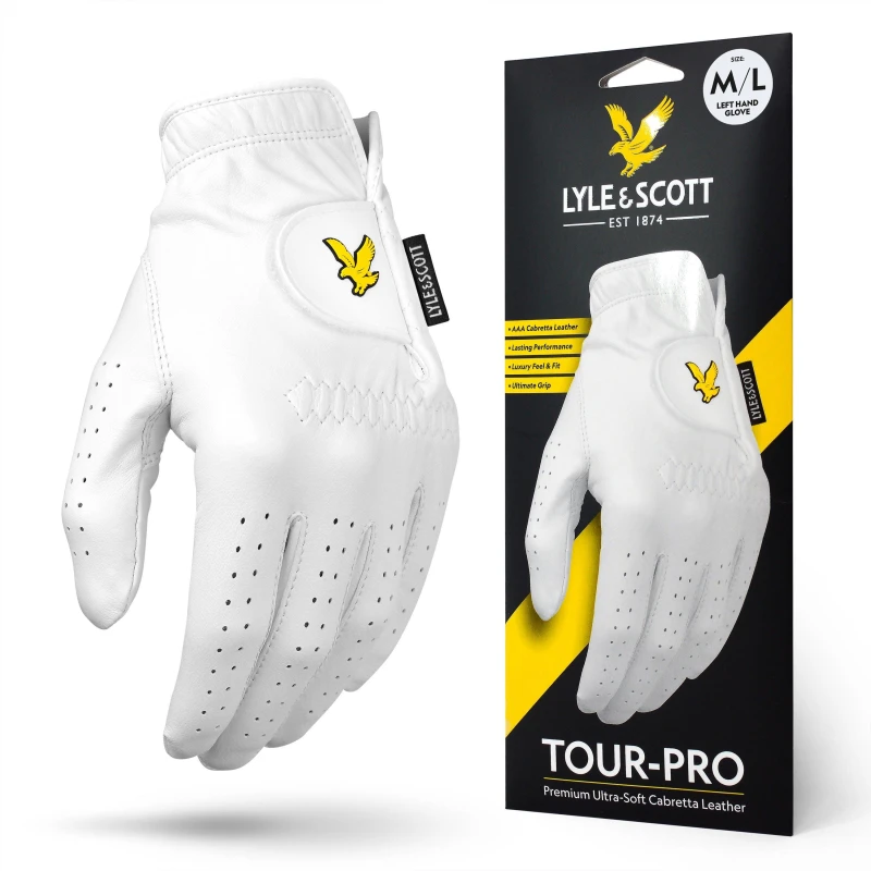 Image of Lyle and Scott Golf Lyle and Scott Golf Cabretta Leather Golf Glove - Left Hand - White M - L Unisex