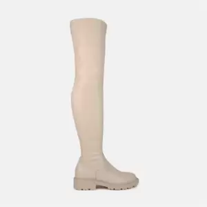 image of Missguided Flat Cleated Otk Sock Boot - White