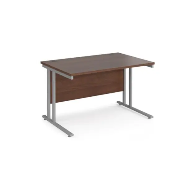 Office Desk 1200mm Rectangular Desk With Cantilever Leg Walnut Tops With Silver Frames 800mm Depth Maestro 25