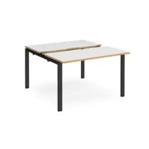 Image of Bench Desk 2 Person Rectangular Desks 1200mm With Sliding Tops White/Oak Tops With Black Frames 1200mm Depth Adapt