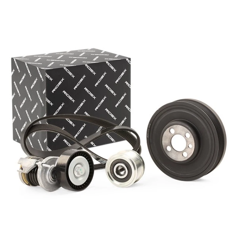 Image of RIDEX 542R0203 V-ribbed belt set Pulleys: with freewheel belt pulley V-Ribbed Belt Set (542)