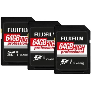 Image of Fujifilm SDXC 64GB UHS-I Class10 Pro Memory Card 95 MB/s Read - Pack of 3