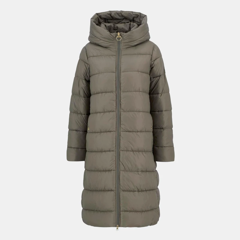 Image of Barbour International Womens Olivios Lightweight Hooded Long Puffer Jacket Dusky Khaki female 18 (2XL)