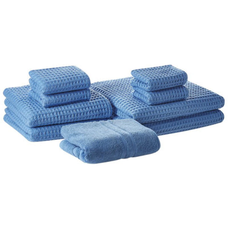 Image of Beliani Set Of 9 Towels Areora Cotton Blue