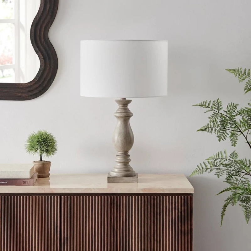 Image of FurnitureboxUK Maurice Grey Turned Wood Style Table Lamp Grey Unisex