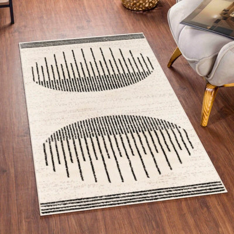 Image of Livabliss Scandi Geometric White/black Enso Area Rug 80 X 150 Cm - Easy Care, Non Shedding, Ideal For Living Room & Bedroom