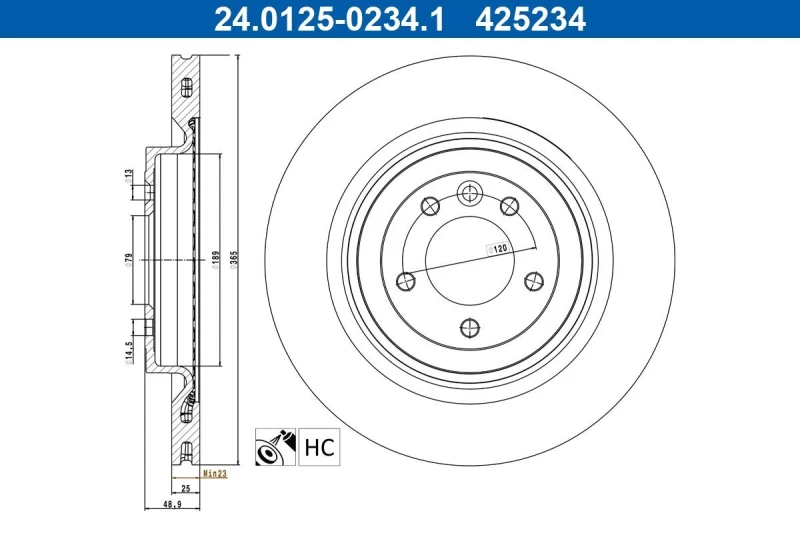 Image of Brake disc ATE 24.0125-0234.1