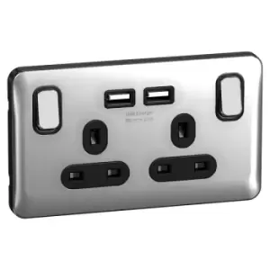 Image of Schneider Electric Lisse Screwless Deco - Switched Double Power Socket with USB Charging Ports, Single Pole, 13A, GGBL30202USBABPCS, Polished Chrome w