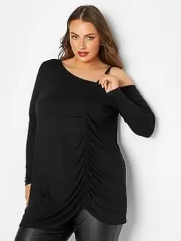 Image of Yours Ruched Cold Shoulder Top Blk - Black, Size 22-24, Women
