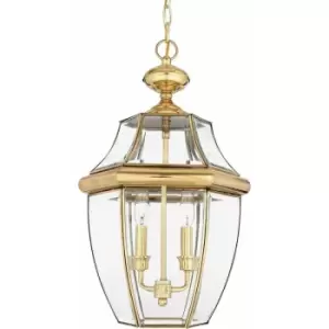 image of IP23 2 Bulb Chain Lantern Light Highly Polished Brass LED E14 60W